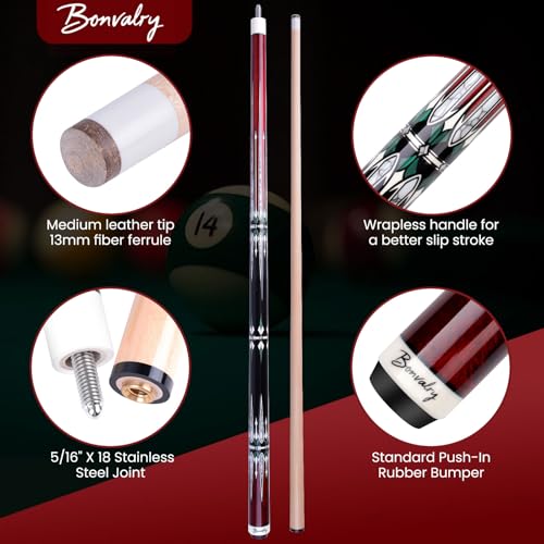 Pool Cue Kit - Stained Maple 58 Inch Pool Stick with Hard Case and Accessories for Billiards Enthusiasts - color: Red, style: 20oz