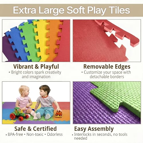 FlooringInc Baby Play Mat for Floor, Extra Large 2'x2' Foam Floor Tiles for Kids, Soft Interlocking Puzzle Mat, 1/2 Inch Thick, Non-Toxic EVA (Rainbow, 30 Tile Pack, 120 Sq Ft) - size: 30 Tile Pack