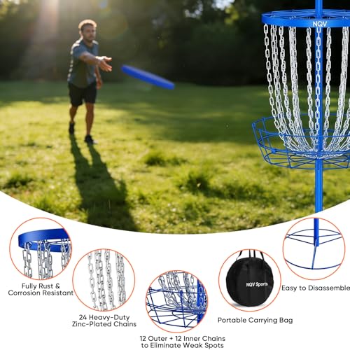 NQV PRO Disc Golf Basket,Heavy Duty 24 Chain Portable Target with Transit Bag, Outdoor/Indoor - size: 25.6x25.6x52"