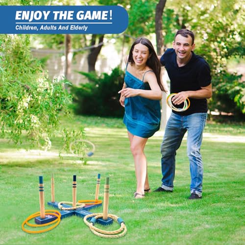 SunNordic Outdoor Ring Toss Game Set, Wooden Lawn Games with Carry Bag | Fun Beach Game for Kids, Adults ＆ Family, Backyard Party Activities, Yard Games - color: Iceberg Blue