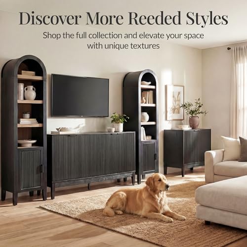 Best Choice Products 72" Tall Narrow Arched Pantry Cabinet w/Reeded Door, 4-Tier Bookshelf, Armoire, Hutch, Bookcase, Storage Cabinet w/Adjustable Shelves, for Dining Room and Livingroom - Black Oak - color: Narrow - Black Oak