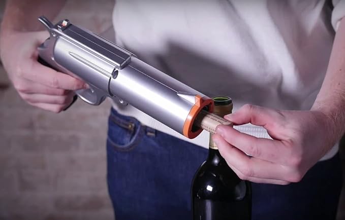 Realtree® Electric Gun Wine Bottle Opener - Open your Wine Bottle Fast with this New Corkscrew - Great Gift for Gun Enthusiasts and Wine Lovers. Foil Cutter and Charging Base Included. (Silver)
