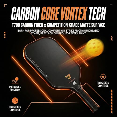 T700 Carbon Fiber Pickleball Paddle, Pickleball Set 16mm Pickle Ball Rackets with CMS Matte Surface Lightweight Honeycomb Core & Durable Edge Frame Larger Sweet Spot - color: PRO -1 Racket