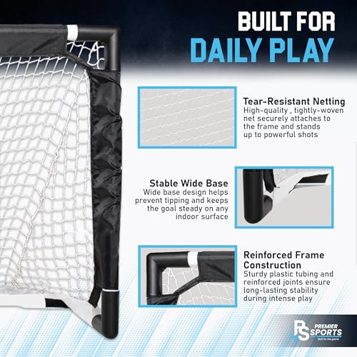 Premier Sports Mini Hockey Set – Complete 4-Player Indoor Kit with (2) Mini Goals, (4) Mini Sticks, and (2) Foam Balls