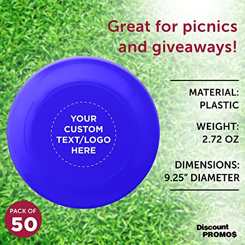 DISCOUNT PROMOS Frisbee Flying Discs in Bulk, 9.25 in. Fun Family Beach Game - color: - Custom - Reflex Blue, size: 50 flying discs