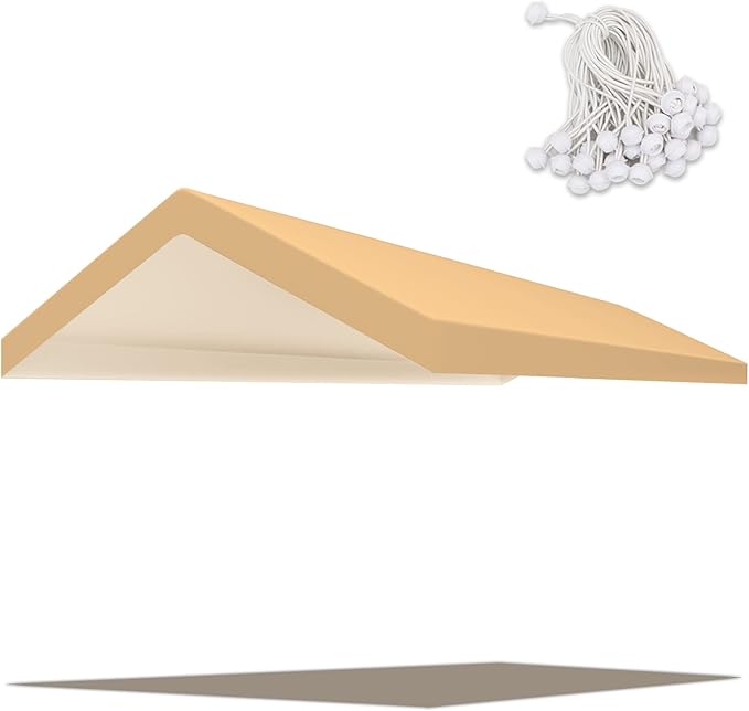 10'x20' Upgraded Carport Replacement Top Canopy Cover Beige for Car Garage Top Tarp Shelter Waterproof & UV Protected w/Ball Bungees (Only Top Cover, Frame is not Included)
