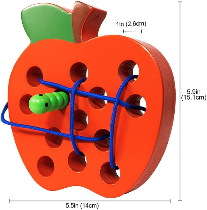 JCREN Wooden Lacing Apple Threading Toys Wood Lace Block Puzzle Shape Travel Game Toys Early Learning Fine Motor Skills Educational Gift for 3 4 5 Years Old Toddlers Baby Kids Boys