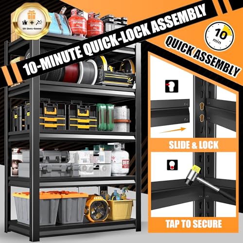 5-Tier Storage Shelves,2500 Lbs Metal Shelving Unit, Double-Layer Columns, Adjustable Reinforcing Shelves for Coffee Table in Living Room, Bedroom, Kitchen，Office(39.4''W*15.7''D*77.4''H)