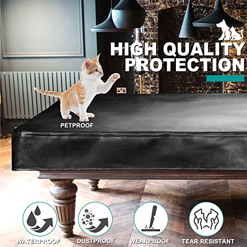 Pool Table Cover, Heavy Duty Leatherette Billiard Table Cover | Waterproof & Tearproof Cover for Pool Table, Black, 9FT-112"LX 62"WX 8"H - color: Black, size: 9FT (112" x 62" x 7.3")