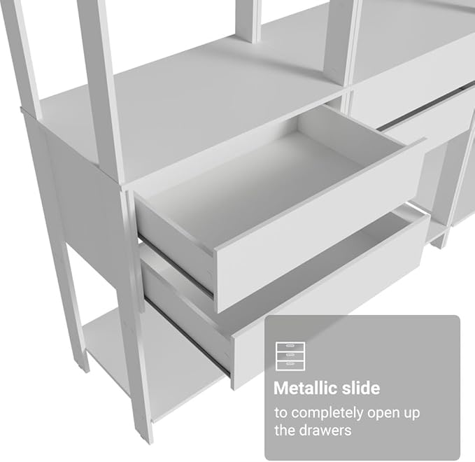 Madesa Garage Storage Rack with 6 Drawers and Hanging Spaces 82" L Multiuse Modular Organization Cabinet for Tools (WHITE)