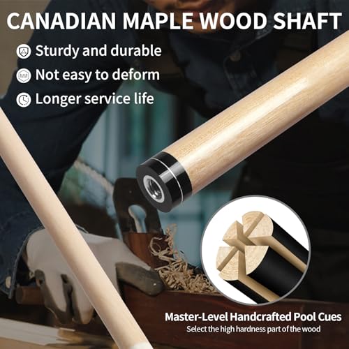 LOTKEY Pool Stick,Pool Cue Sticks 58'' Solid Canadian Maple Wood Extra 2 Pool Chalk and Gloves Included Durable for Professional Billiard Players (Green)