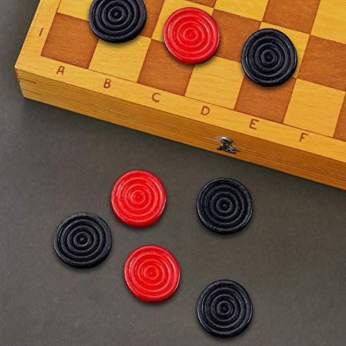 Sumind 48 Pcs Wooden Checkers Pieces 1.06 Inch Checker Pieces in Drawstring Storage Pouch Board Game with Stackable Ridge for Travel Office Backgammon Game(Red, Black) - color: Red, Black