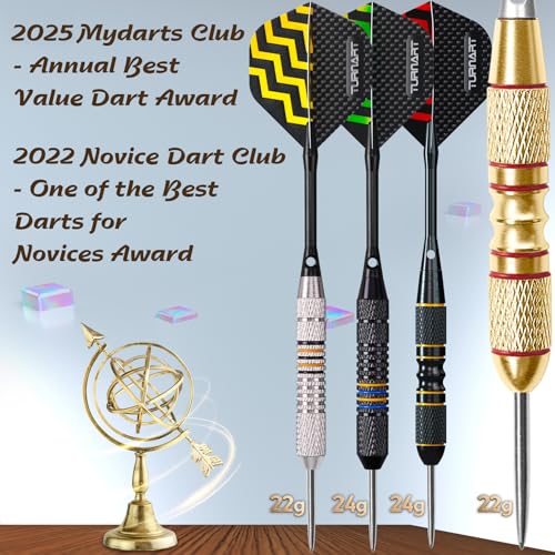 Turnart Darts Metal Tip Set - Steel Tip Darts Darts Set Professional Metal Darts 12 pcs 22/24 Grams Pro Dart Set with Stylish Case Aluminum Shafts Extra 9 Flights - color: Red