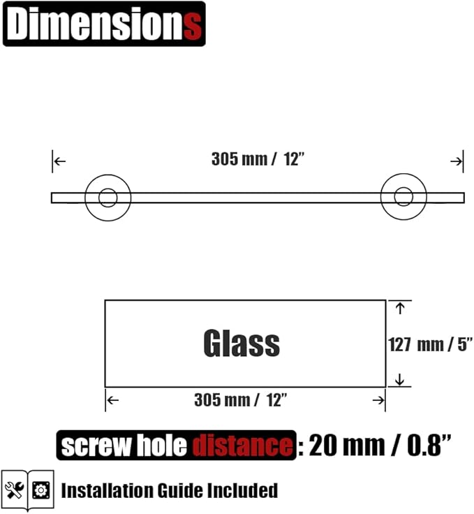JQK Bathroom Glass Shelf Gold, Tempered Glass Shower Storage 12 by 5 inches, 304 Stainless Steel Brushed Gold Wall Mount, TGS101L12-BG