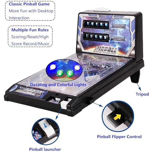 Pinball Machine Tabletop, Portable Pinball Machines for 4+ Year Old Boys and Girls, Electronic Pinball Game Toys with Light and Sound Effects, Digital-Counter, Birthday Party Gift