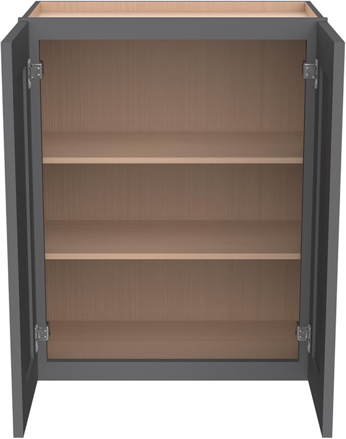 Wall-Mounted Cabinet – Solid Wood Shaker Style Medicine Cabinet with Adjustable Shelves & Soft-Close Doors for Bathroom, Kitchen, and Office Storage (Pebble Gray, 33" W x 12" D x 30" H)