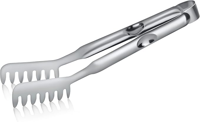 Pleafind 11.4 Inch Pasta Tong, Pasta Tongs with Fluted Handles, Stainless Steel Pasta Tongs, Comfortable and Easy to Grip, Kitchen Pasta Clip,Spaghetti clips for pasta cooking & grilling & baking