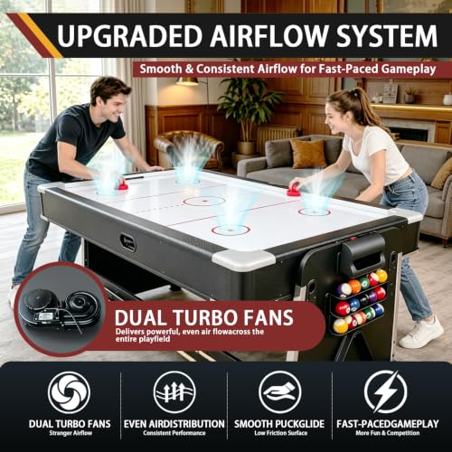 4-in-1 Multi Game Table – Pool Table,Air Hockey Table,Ping Pong Table & Dining Table Combo with Flip-Top Design,Includes Full Accessories.7ft Billiard Tables for Living Room,Bar,and Game Room.