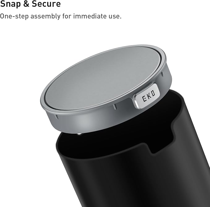 EKO Mini Desk Trash Can with Swing-Top Lid 0.4 Gallon Small Table Round Wastebasket for Office, Home, Car (Black)