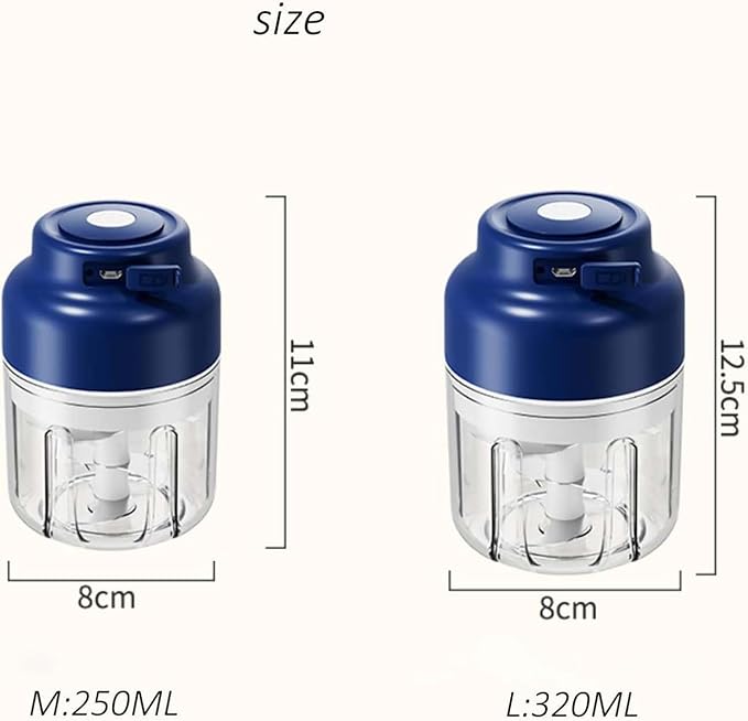 Electric Garlic Chopper, Mini Portable Veggie Cutter with 4/6 Stainless Steel Blades, Portable Wireless Rechargeable Mini Electric Garlic Food Chopper for Garlic, Onion, Chili, Nuts (2PCS-C,250ML)