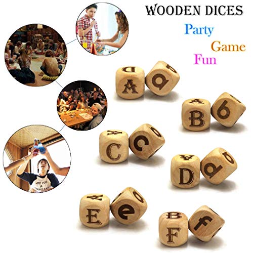 Creative Game Dice Set (8Pcs Identical Dices), 20MM Six Sided Square Wooden English Letter Pattern Rolling Dices for Party Gaming Favors (M2) - size: 8PCS(M2)