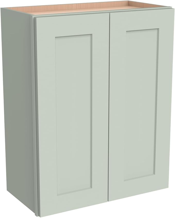 Wall-Mounted Cabinet – Solid Wood Shaker Style Medicine Cabinet with Adjustable Shelves & Soft-Close Doors for Bathroom, Kitchen, and Office Storage (Jade Green, 33" W x 12" D x 36" H)