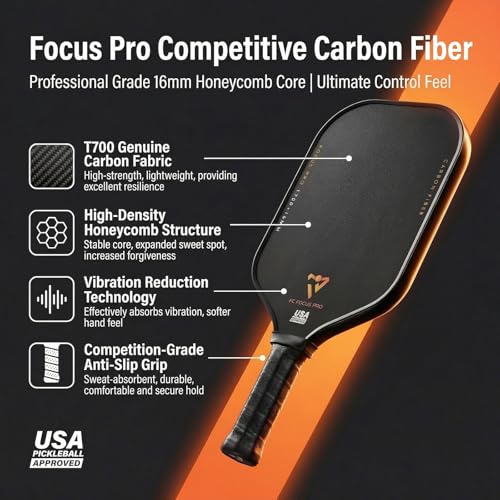 T700 Carbon Fiber Pickleball Paddle, Pickleball Set 16mm Pickle Ball Rackets with CMS Matte Surface Lightweight Honeycomb Core & Durable Edge Frame Larger Sweet Spot - color: PRO -1 Racket