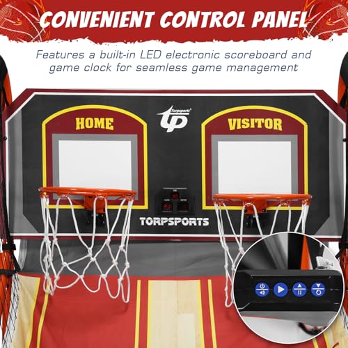 Foldable Indoor Basketball Arcade Game with Steel Frame Indoor Double Electronic Basketball Machine with 5 Size 7 Inch Balls for 2 Players Basement Game Rooms