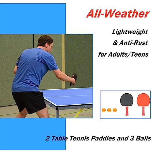 IUNNDS Portable Table Tennis Table 6/8/8.5/9FT Foldable Ping Pong Game Set for Indoor with Net and Post Set, 2 Paddles and 3 Balls - color: Blue