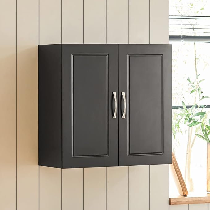 Haotian Wall Cabinet Laundry Room, Floating Storage Cabinet with Adjustable Shelf, Medicine Cabinet for Bathroom Kitchen Garage Hallway Entryway, Black FRG231-SCH