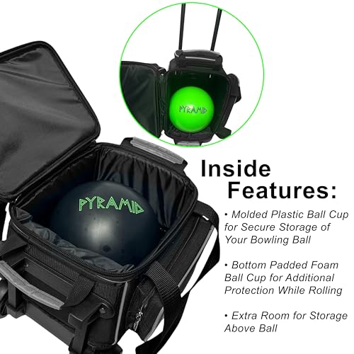 Pyramid Path Pro Deluxe Single Roller Bowling Bag With Separate Shoe Compartment (Up To US Mens Size 11), 2 Large Accessory Pockets, Padded Foam Ball Insert, Lifting Handles and Locking Square Handle - color: Pro Royal Blue/Silver
