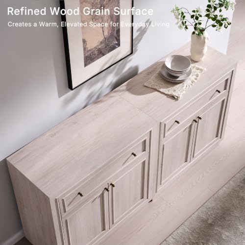 ACCOHOHO Modern Farmhouse Buffet Cabinet, 31.5" Sideboard Credenza, Modular Storage Cabinet with Framed Panel Fronts, Adjustable Shelves & Dual Base Design, White Alder - color: White Alder, size: 1 Piece
