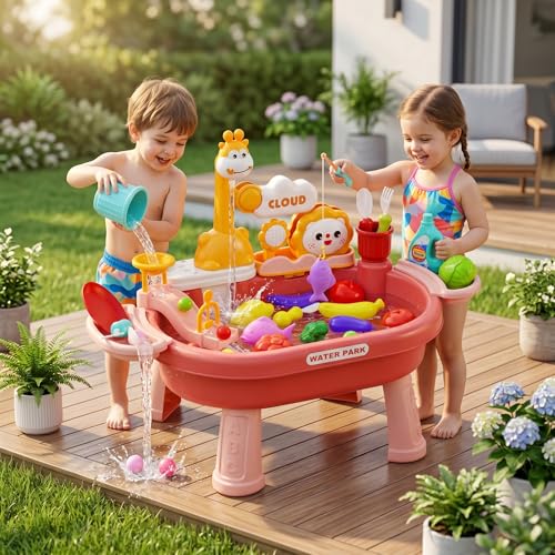 Toy Sink with Running Water Toddler Water Table Play Sink with Detachable Legs 180° Rotating Faucet Multi Play Modes - color: Style 1