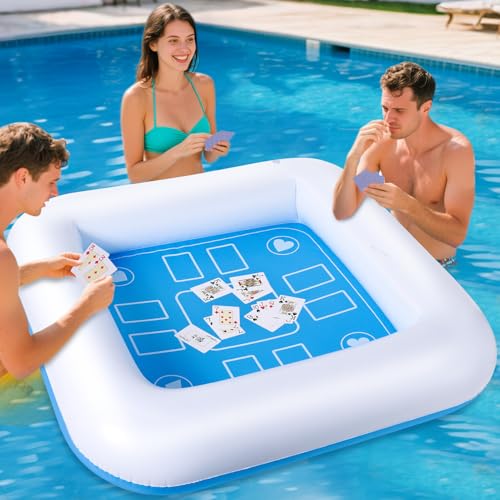 Pool Inflatable Game Table with Waterproof Playing Cards(35.5 inches×35.5 inches,Blue/White) - size: 1 Set