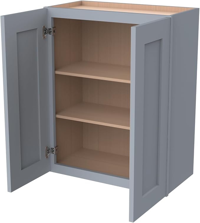 Wall-Mounted Cabinet – Solid Wood Shaker Style Medicine Cabinet with Adjustable Shelves & Soft-Close Doors for Bathroom, Kitchen, and Office Storage (Grey, 30" W x 12" D x 42" H)