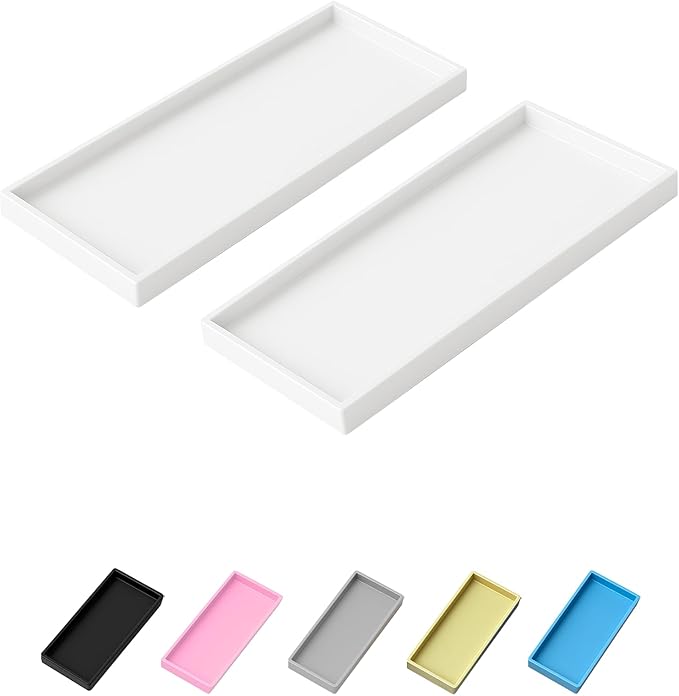 Vanity and Bathroom Tray, 15" ABS Countertop Organizer,Waterproof Vanity Tray for Toilet Tank,Perfume,Soap,Keys,Bathroom Accessories,Kitchen and Bath Trays,Non Slip Small Trays,White,2 Pack