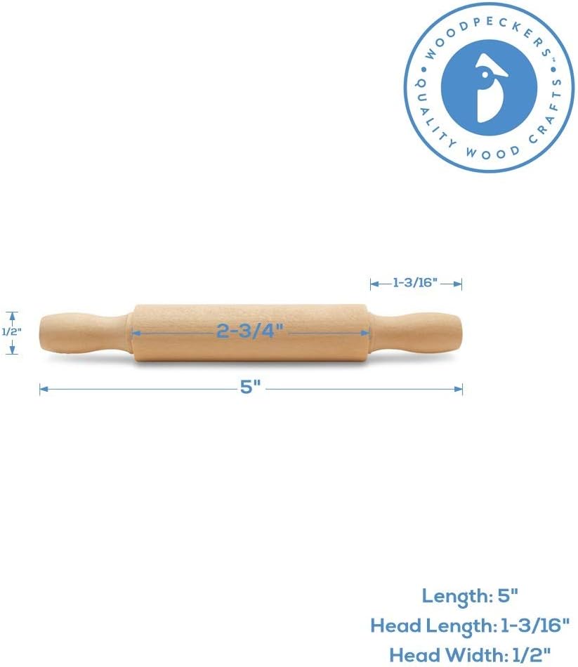 Wooden Mini Rolling Pin, 5 Inches Long, Pack of 12, Great for in The Kitchen, Play-doh, Crafting and Imaginative Play, by Woodpeckers