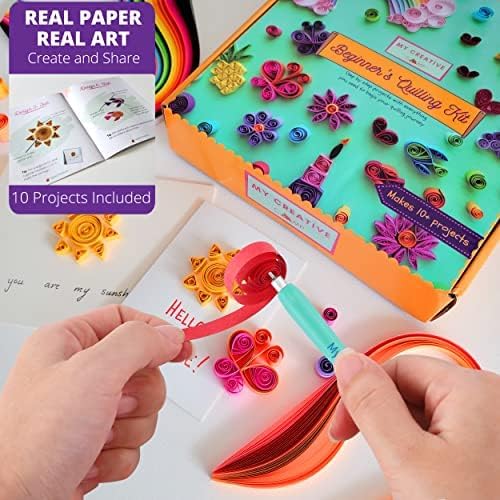 MY CREATIVE CAMP Beginner's Quilling Kit for Kids and Adults, DIY Craft Kit for Kids and Adults, Paper Quilling Kit for Beginners with Tools, Instructions & Storage Box, Makes 10+ Fun Projects