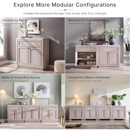 ACCOHOHO Modern Farmhouse Buffet Cabinet, 31.5" Sideboard Credenza, Modular Storage Cabinet with Framed Panel Fronts, Adjustable Shelves & Dual Base Design, White Alder - color: White Alder, size: 1 Piece