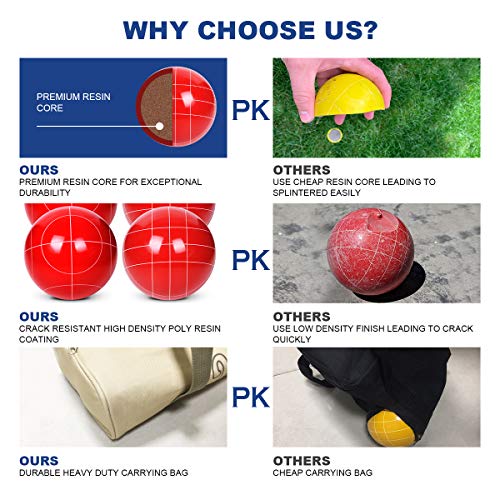 Bocce Ball Set Regulation Size and Weight for Professional Tournament, Backyard, Beach, Lawn Game with 8 Resin Bocci Balls, Pallino, Measuring Rope, Carrying Bag - style: 90mm Classic Multi-Color