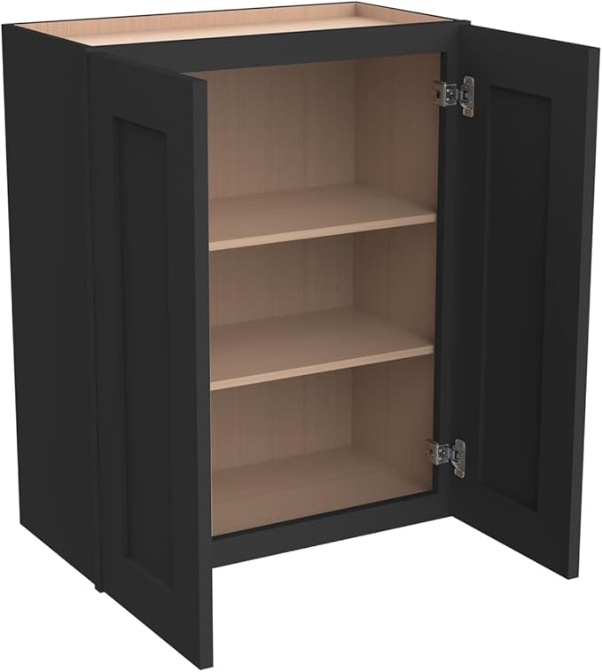 Wall-Mounted Cabinet – Solid Wood Shaker Style Medicine Cabinet with Adjustable Shelves & Soft-Close Doors for Bathroom, Kitchen, and Office Storage (Charcoal Black, 42" W x 12" D x 30" H)