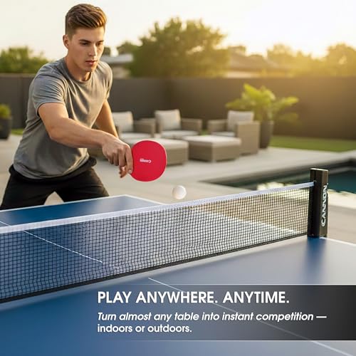 Cannon Sports Table Tennis Set – 2 Unbreakable Paddles, 6 3-Star Balls, Retractable Net & Carry Bag – Clamp-On Portable Ping Pong Net Fits Tables up to 2 Inch Thick, Extends to 6 Feet - color: Red