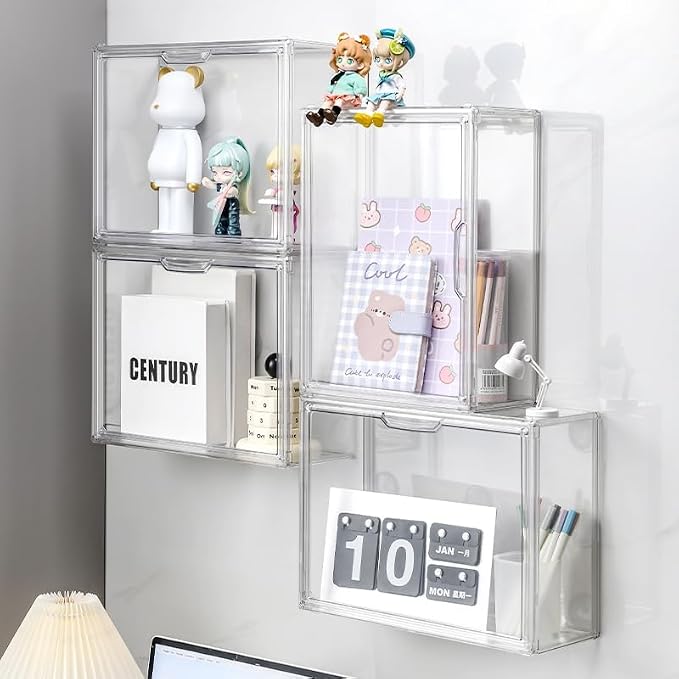 BOHOIDEE 3 Tiers Clear Display Case for Figures, Acrylic Storage Organizers Box with Magnetic Door, Wall-Mounted Dustproof Showcase for Collectibles Action Figure