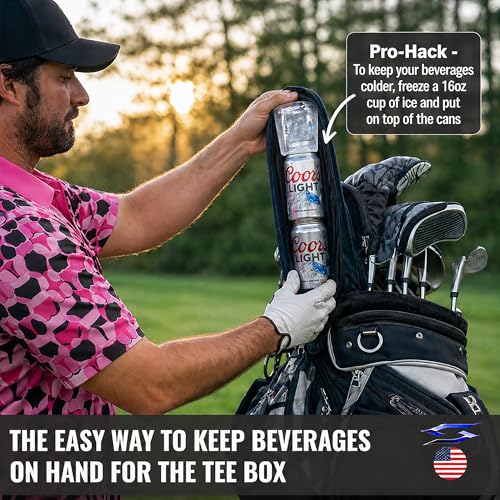 Polar Caddy Insulated Golf Bag Cooler Sleeve – Discreet 7 Can Beverage Chiller Full Length Zipper Adjustable Shoulder Strap Hidden Golf Cooler Bag Fits Most Cart Standard Bags - color: RWB Golf Tees