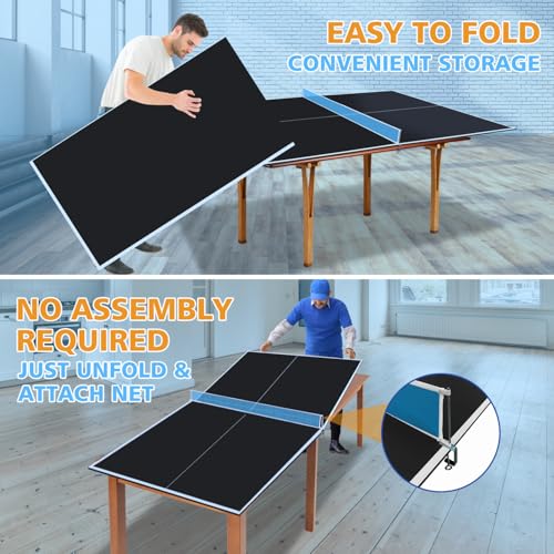8Ft Black Mid-Size Ping Pong Conversion Foldable & Portable Table Tennis Table for Indoor Games Black Professional Indoor Games Durable