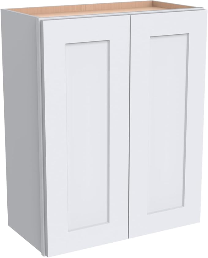 Wall-Mounted Cabinet – Solid Wood Shaker Style Medicine Cabinet with Adjustable Shelves & Soft-Close Doors for Bathroom, Kitchen, and Office Storage (White, 33" W x 12" D x 42" H)