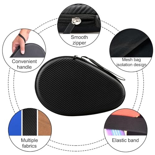 MiOYOOW Table Tennis Racket Case, Hard Shell Ping Pong Storage Bag Ping Pong Paddles Case with Zipper Can Hold 2 Short-Handled Rackets or 1 Long-Handled Racket - color: Straw mat pattern khaki