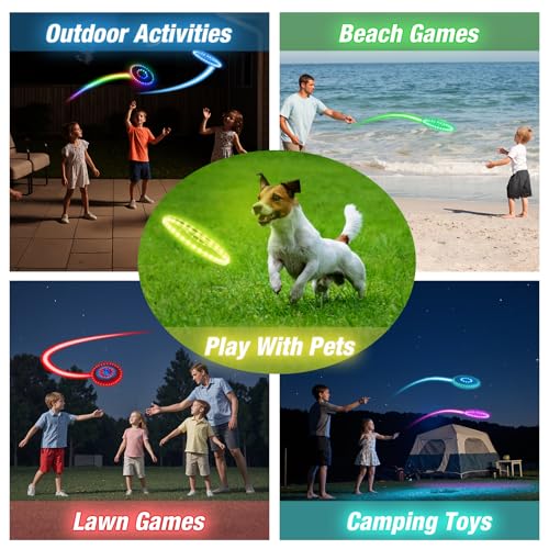 HYES 2 Pack Light up Flying Discs for Kids, 45 LEDs, 14 Lighting Modes, Rechargeable Glow in The Dark Flying Ring for Beach, Camping, Outdoor Game, Sport Toys for Teens Boys Adult - size: 2PCS: 10in + 10in