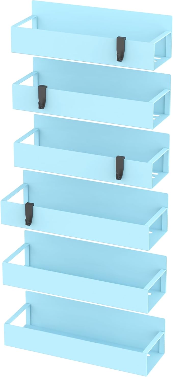 6 Pack Magnetic Spice Storage Rack Organizer for Refrigerator and Oven, Blue Fridge Organizers and Storage
