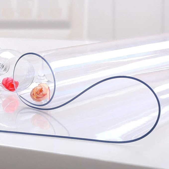 NECAUX Custom 23.6 x 43.4 Inch Clear Table Cover Protector, 1.5mm Thick Plastic Scratch Resistent Heavy Duty Desk Pad Mat Non-Slip Tablecloth Protector for Coffee Table, Sofa Table, Media Stand